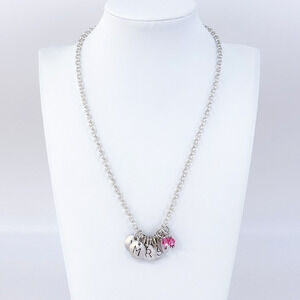 Vintage Sterling Silver 925 Crystal Disc Charm Necklace 18"